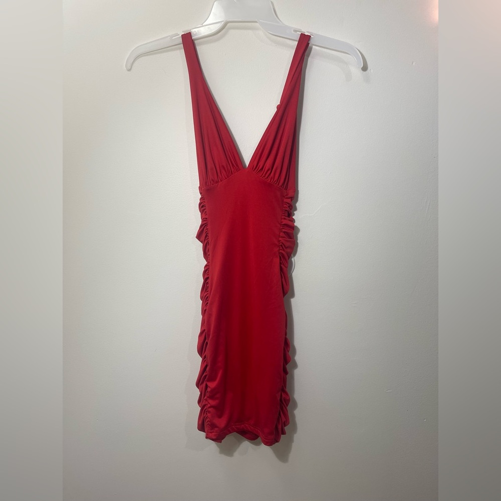 Red Sleeveless Ruched Dress